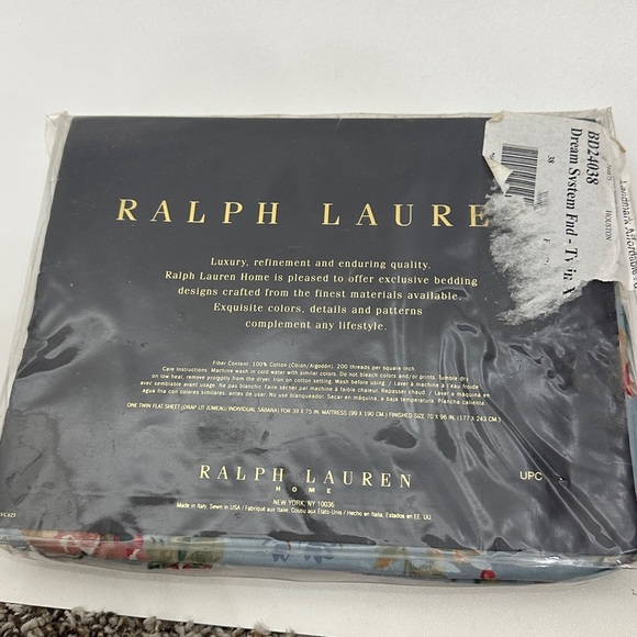 Ralph Lauren Home Cottage Shabby YVETTE blue floral twin flat ruffle sheet.NWT - Picture 3 of 4
